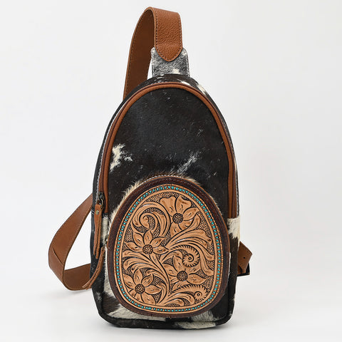 American Darling Hand Tooled Floral Leather Hair-On Cowhide Sling Bag