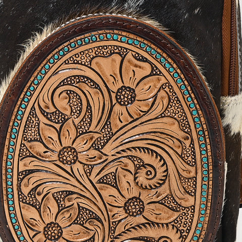 American Darling Hand Tooled Floral Leather Hair-On Cowhide Sling Bag