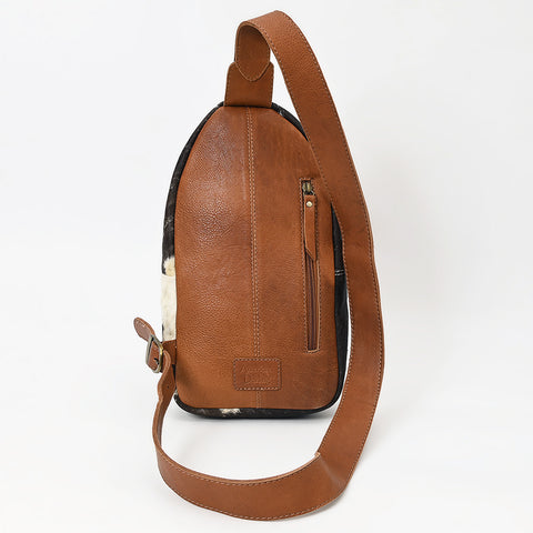American Darling Hand Tooled Floral Leather Hair-On Cowhide Sling Bag