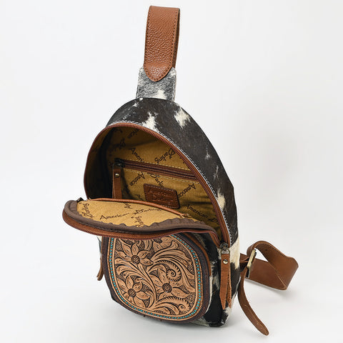 American Darling Hand Tooled Floral Leather Hair-On Cowhide Sling Bag
