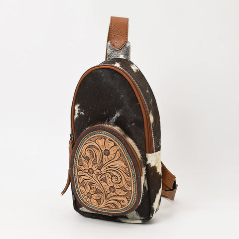 American Darling Hand Tooled Floral Leather Hair-On Cowhide Sling Bag