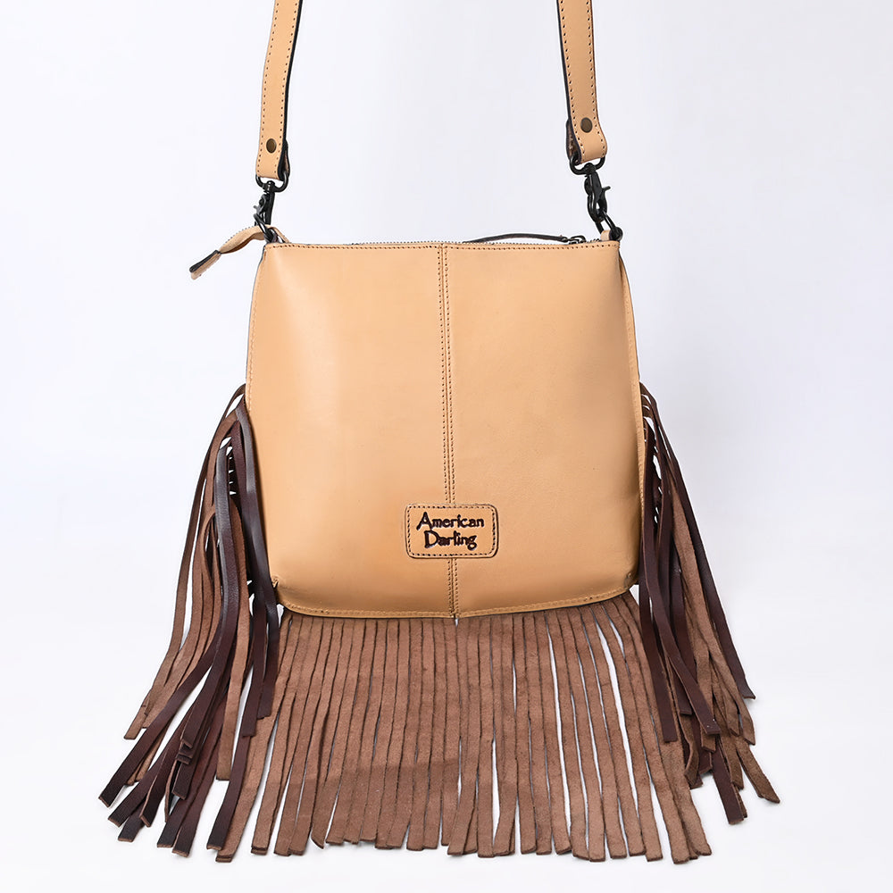ADBGZ826 Hand-Tooled Leather Fringe Messenger Bag Western Floral Saddle Style