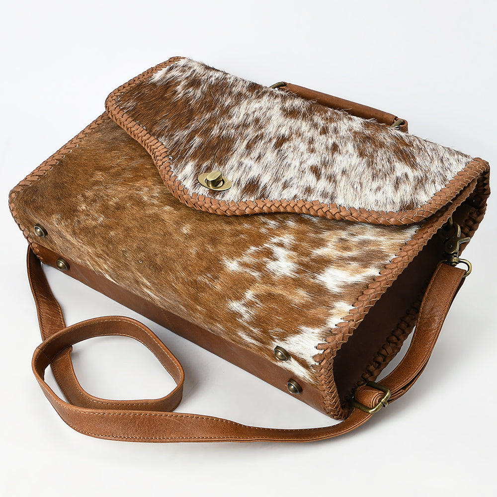 ADBGM399 Hair-On Cowhide Leather Messenger Bag with Braided Trim - American Darling