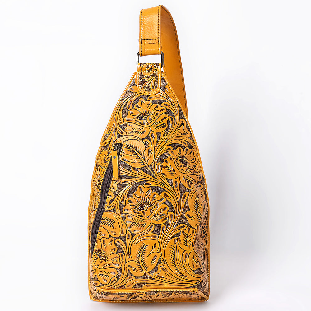 ADBG1443 Hand Tooled Leather Western Sling Bag - Midnight Floral Crossbody