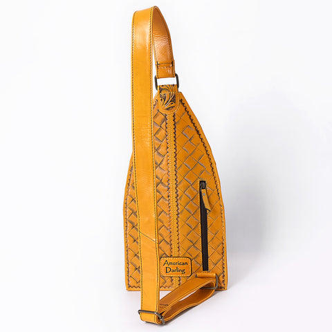 American Darling Hand-Tooled Western Leather Sling Bag | Genuine Leather Floral Carved Crossbody
