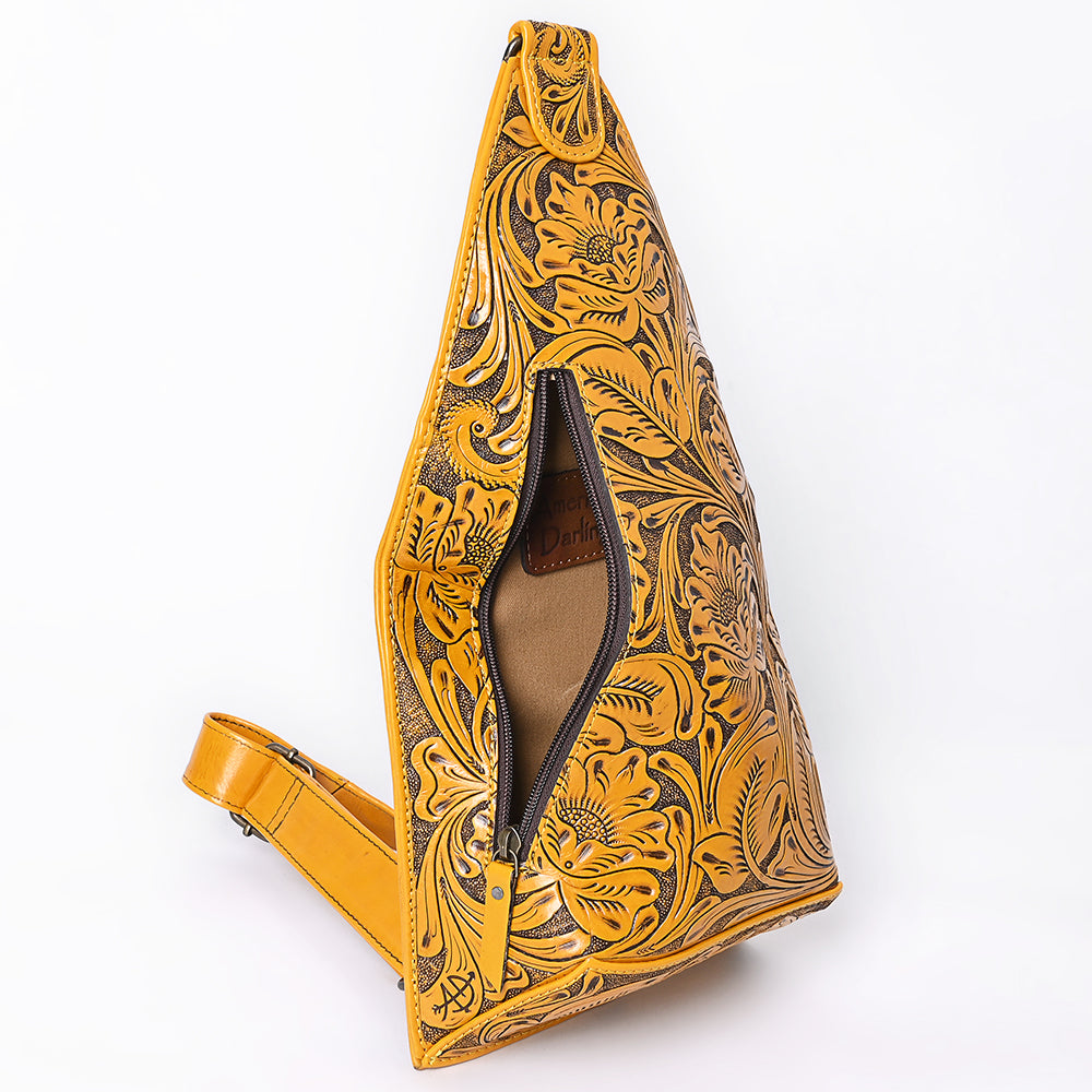 ADBG1443 Hand Tooled Leather Western Sling Bag - Midnight Floral Crossbody