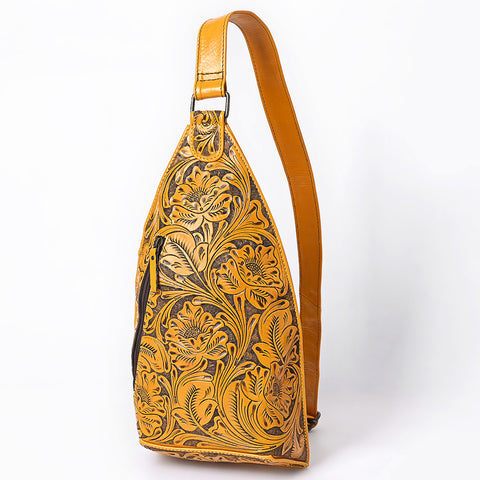 American Darling Hand-Tooled Western Leather Sling Bag | Genuine Leather Floral Carved Crossbody