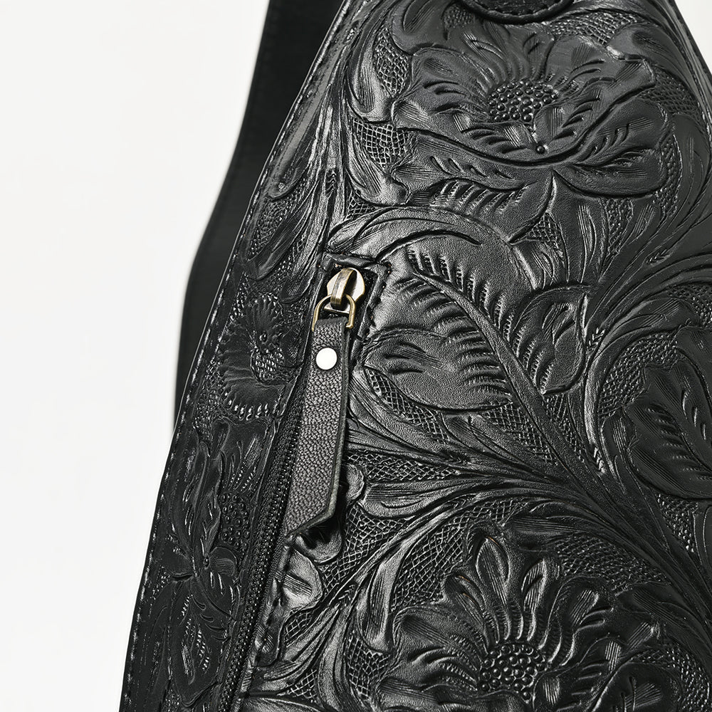 ADBG1443 Hand Tooled Leather Western Sling Bag - Midnight Floral Crossbody