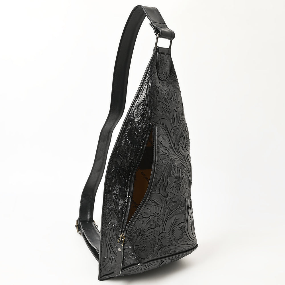 ADBG1443 Hand Tooled Leather Western Sling Bag - Midnight Floral Crossbody