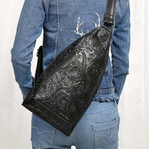 American Darling Hand-Tooled Western Leather Sling Bag | Genuine Leather Floral Carved Crossbody