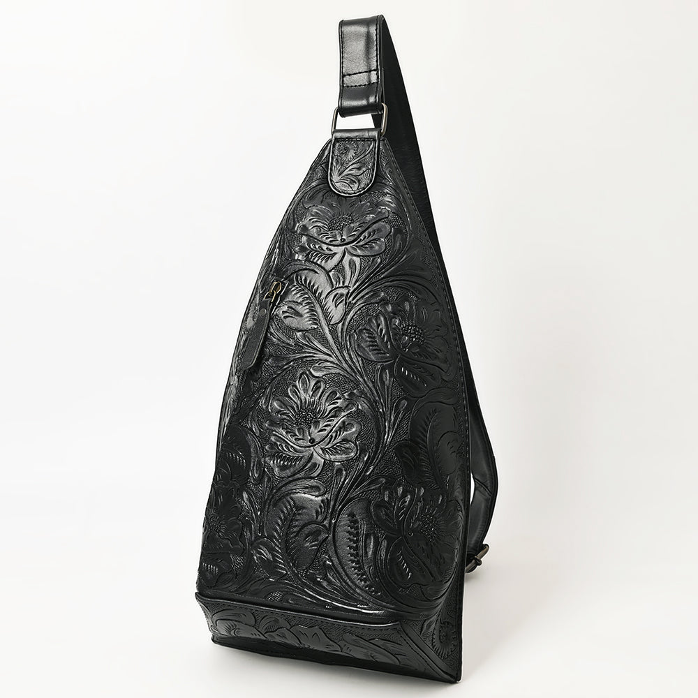 ADBG1443 Hand Tooled Leather Western Sling Bag - Midnight Floral Crossbody
