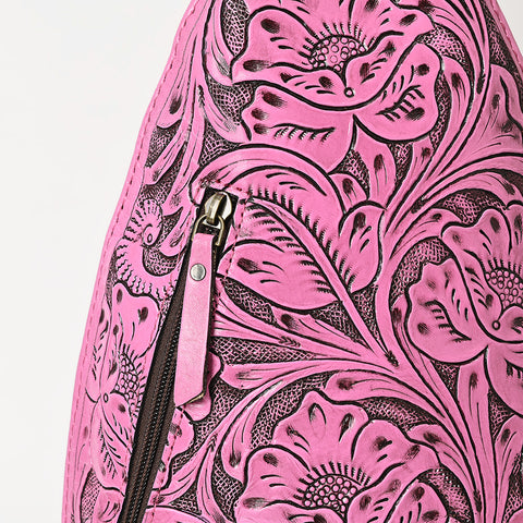 American Darling Pink Hand Tooled Leather Sling Bag ï¿½ Western Floral Carved Crossbody