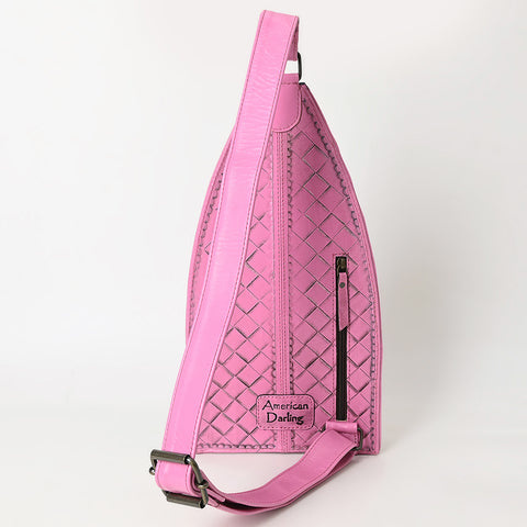 American Darling Pink Hand Tooled Leather Sling Bag ï¿½ Western Floral Carved Crossbody