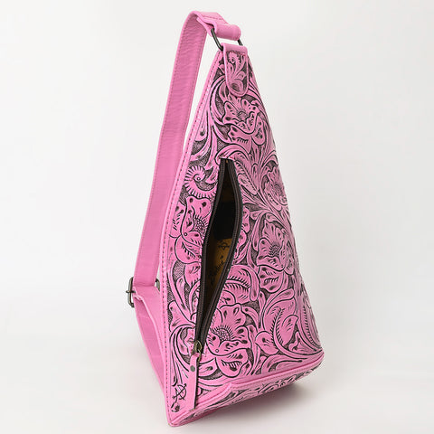 American Darling Pink Hand Tooled Leather Sling Bag ï¿½ Western Floral Carved Crossbody