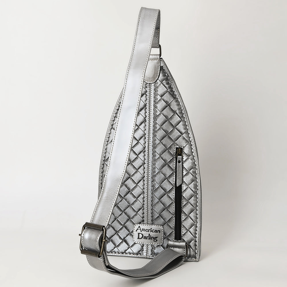 ADBG1443 Hand Tooled Leather Western Sling Bag - Midnight Floral Crossbody