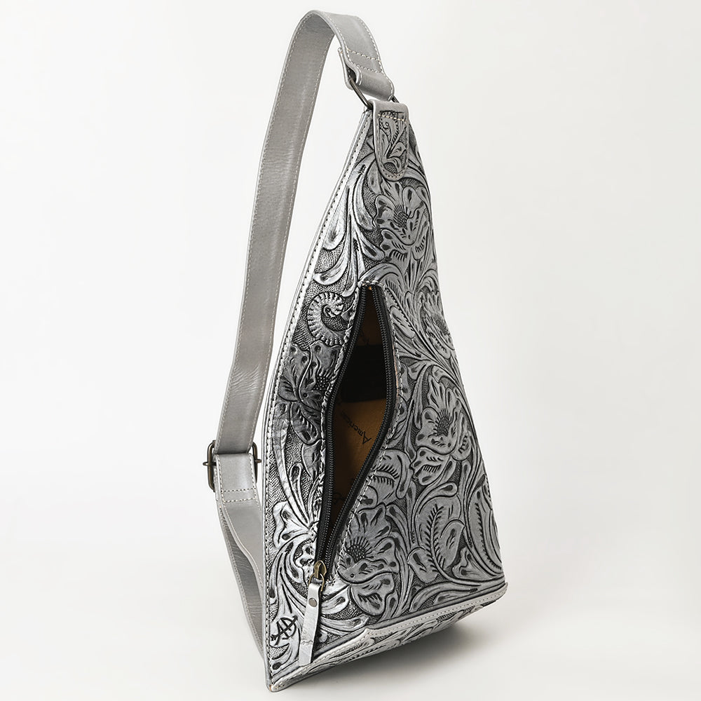 ADBG1443 Hand Tooled Leather Western Sling Bag - Midnight Floral Crossbody