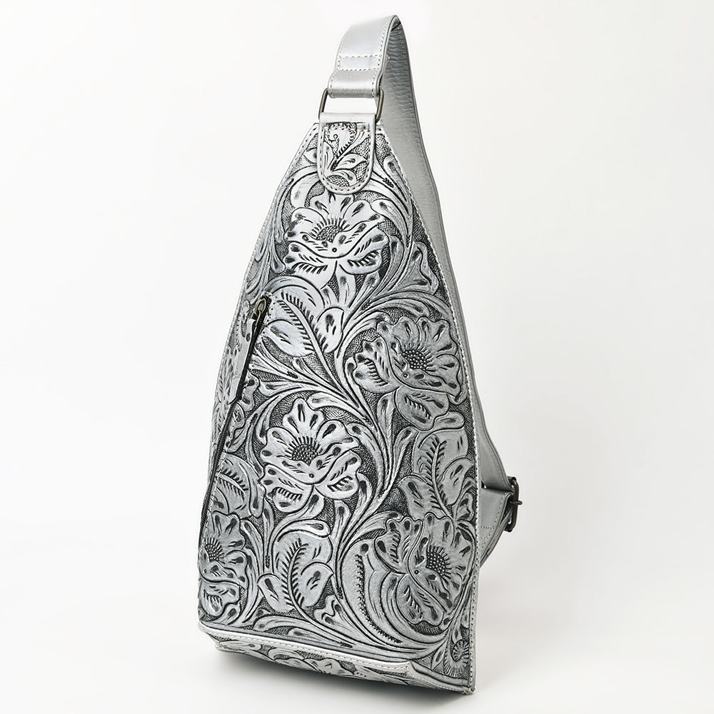 ADBG1443 Hand Tooled Leather Western Sling Bag - Midnight Floral Crossbody