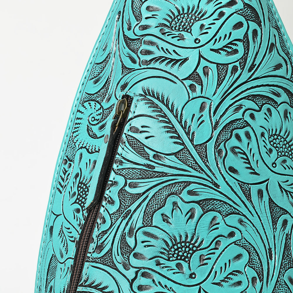 ADBG1443 Hand Tooled Leather Western Sling Bag - Midnight Floral Crossbody