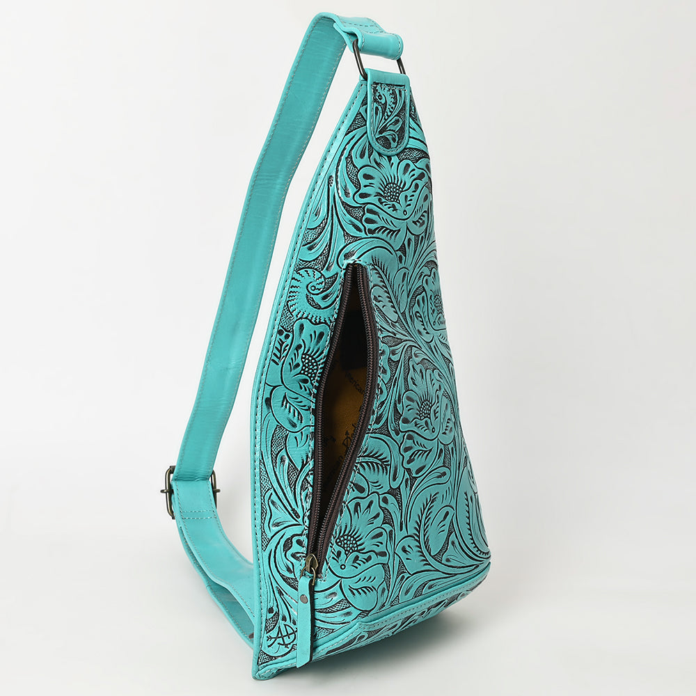 ADBG1443 Hand Tooled Leather Western Sling Bag - Midnight Floral Crossbody