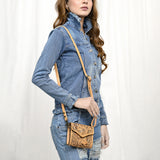 ADBG1444 Hand Tooled Leather Wallet Bag - Western Floral Mini Satchel
