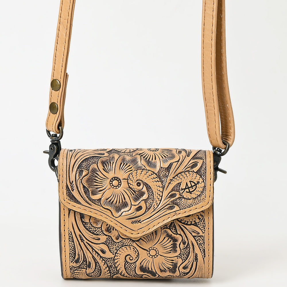 ADBG1444 Hand Tooled Leather Wallet Bag - Western Floral Mini Satchel