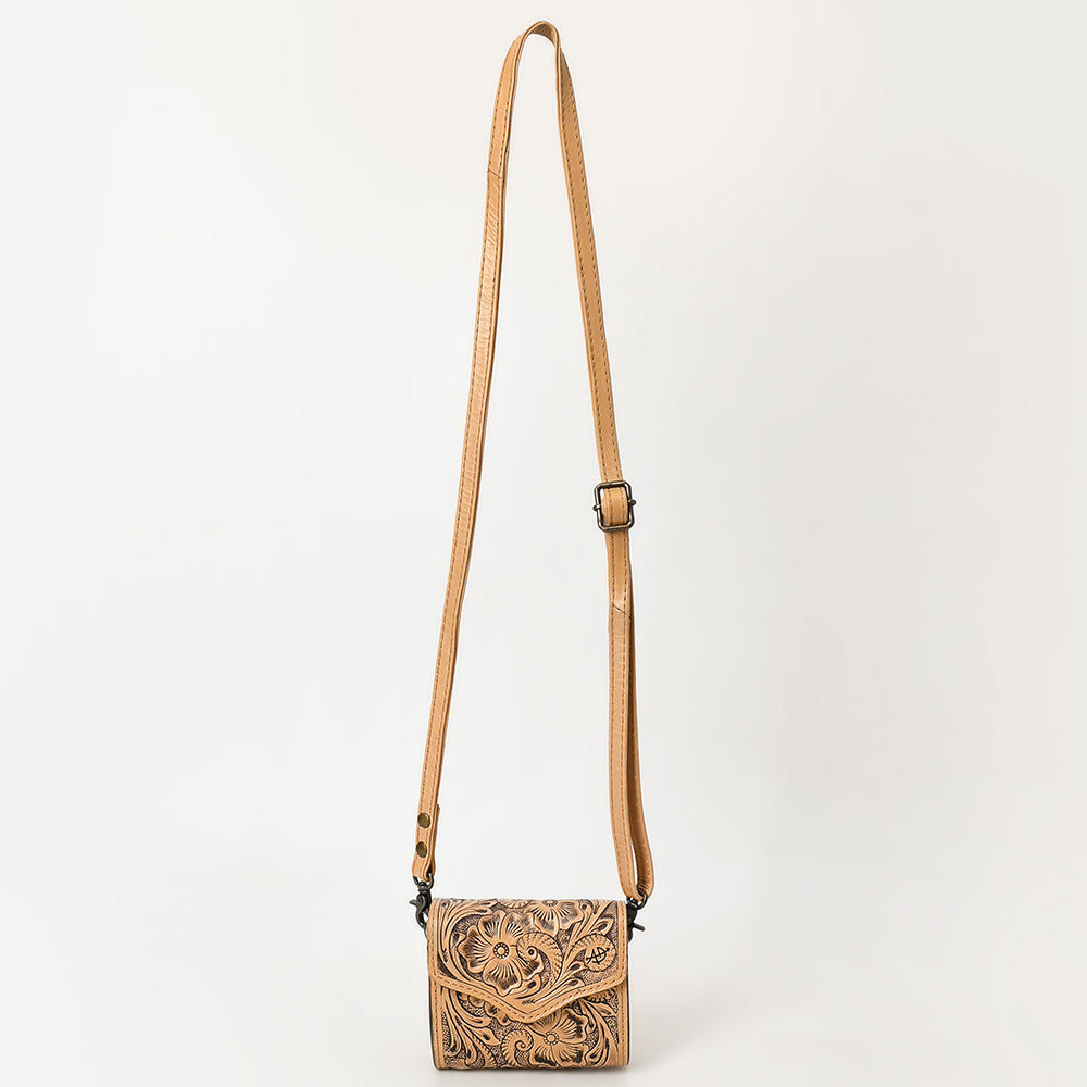 ADBG1444 Hand Tooled Leather Wallet Bag - Western Floral Mini Satchel