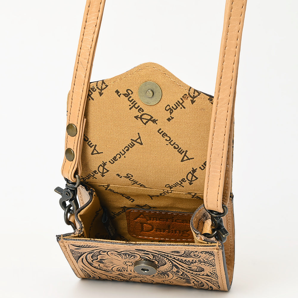 ADBG1444 Hand Tooled Leather Wallet Bag - Western Floral Mini Satchel