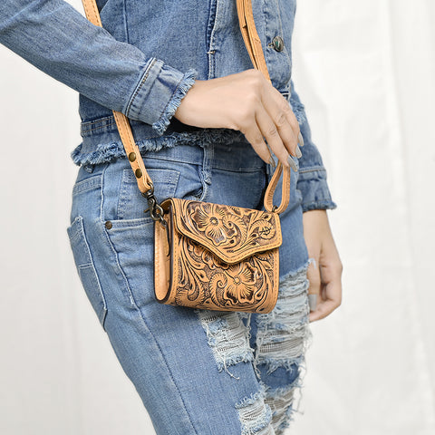 American Darling Hand Tooled Genuine Leather Western Crossbody Bag for Everyday Carry