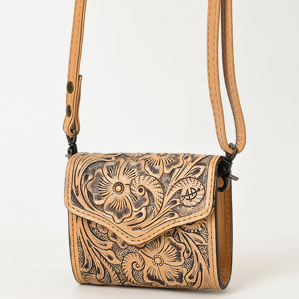 ADBG1444 Hand Tooled Leather Wallet Bag - Western Floral Mini Satchel