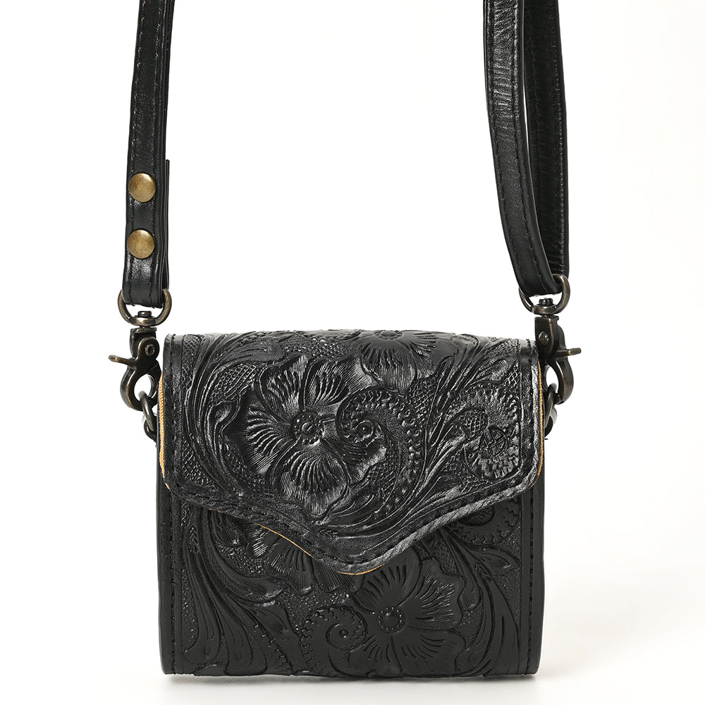 ADBG1444 Hand Tooled Leather Wallet Bag - Western Floral Mini Satchel