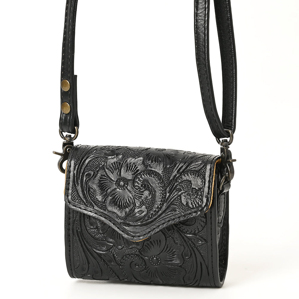 ADBG1444 Hand Tooled Leather Wallet Bag - Western Floral Mini Satchel