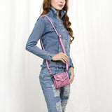 ADBG1444 Hand Tooled Leather Wallet Bag - Western Floral Mini Satchel