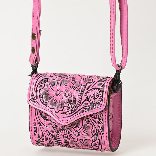 ADBG1444 Pink Hand Tooled Leather Wallet Bag - Western Floral Mini Satchel