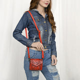 ADBG1444 Hand Tooled Leather Wallet Bag - Western Floral Mini Satchel