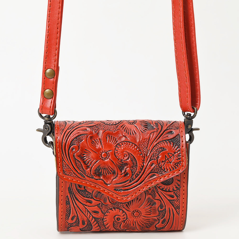 ADBG1444 Hand Tooled Leather Wallet Bag - Western Floral Mini Satchel