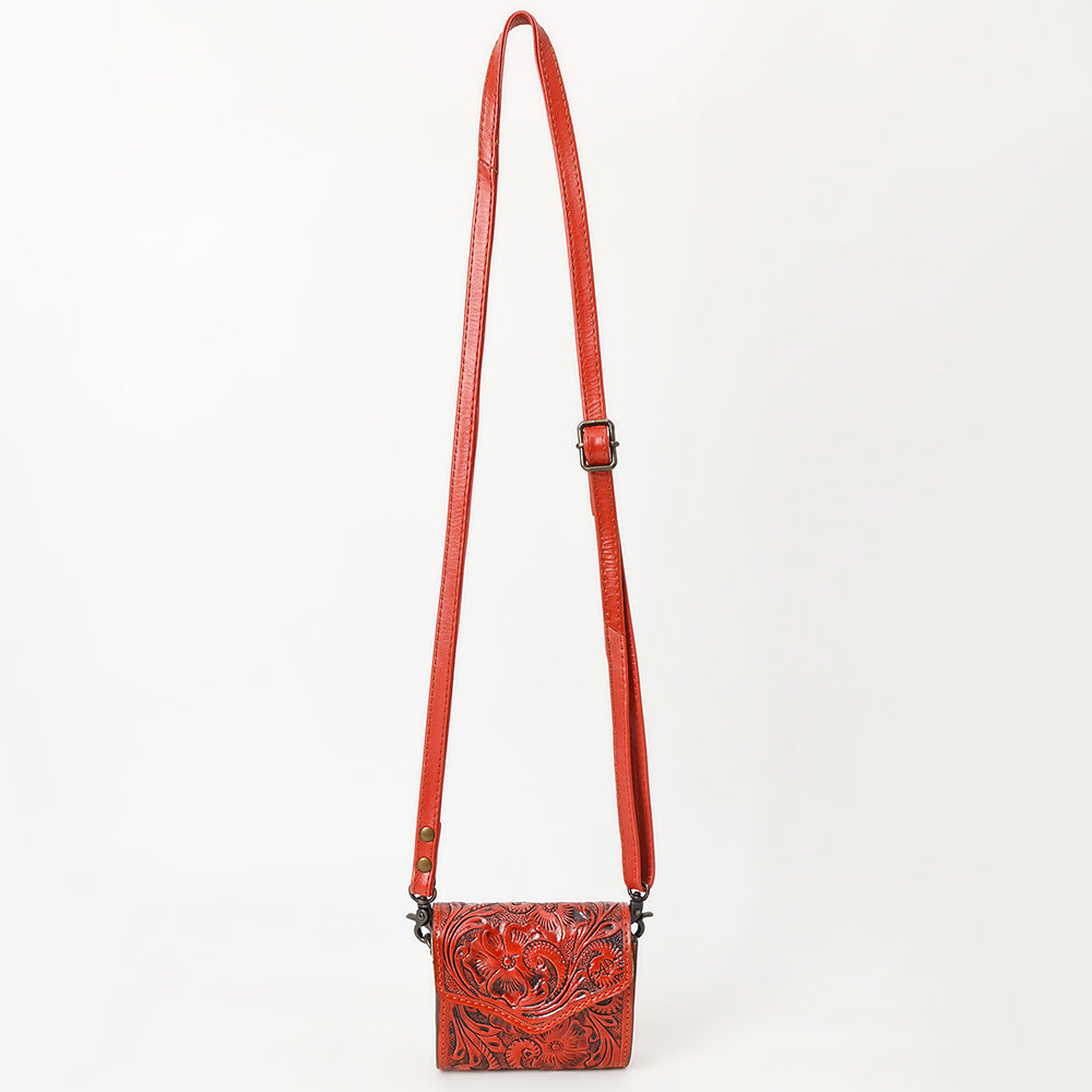 ADBG1444 Hand Tooled Leather Wallet Bag - Western Floral Mini Satchel