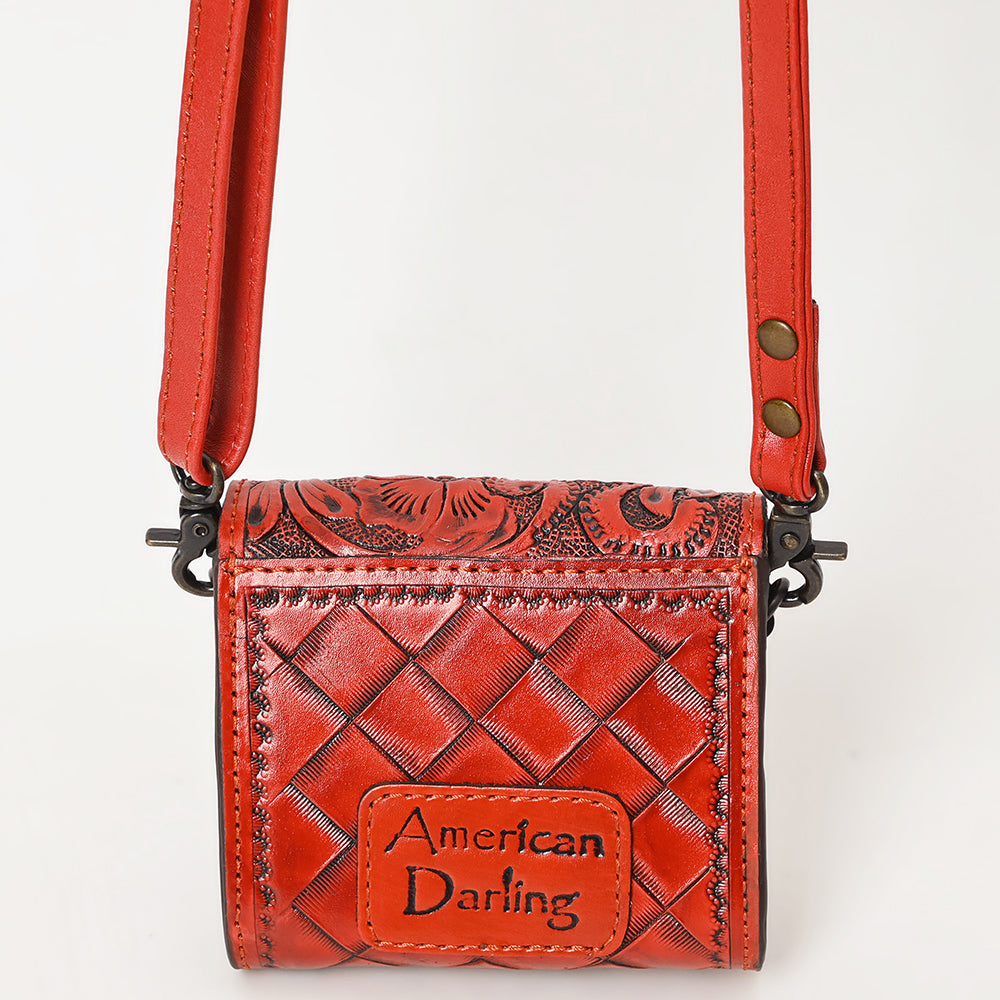 ADBG1444 Hand Tooled Leather Wallet Bag - Western Floral Mini Satchel