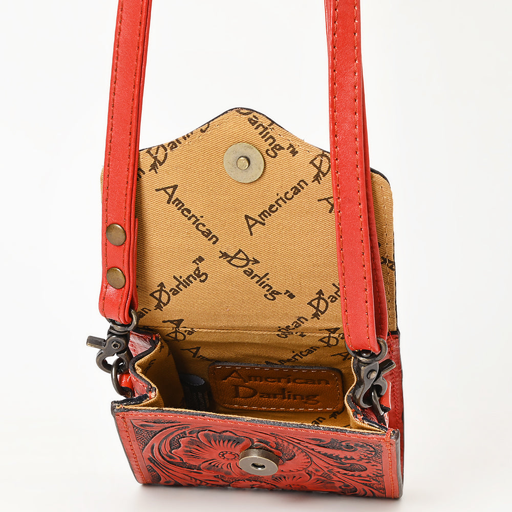 ADBG1444 Hand Tooled Leather Wallet Bag - Western Floral Mini Satchel