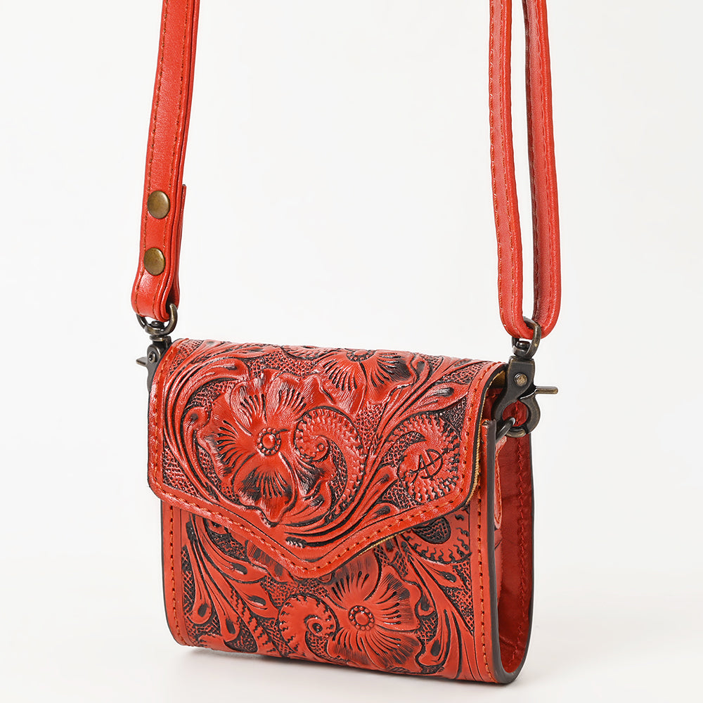 ADBG1444 Hand Tooled Leather Wallet Bag - Western Floral Mini Satchel