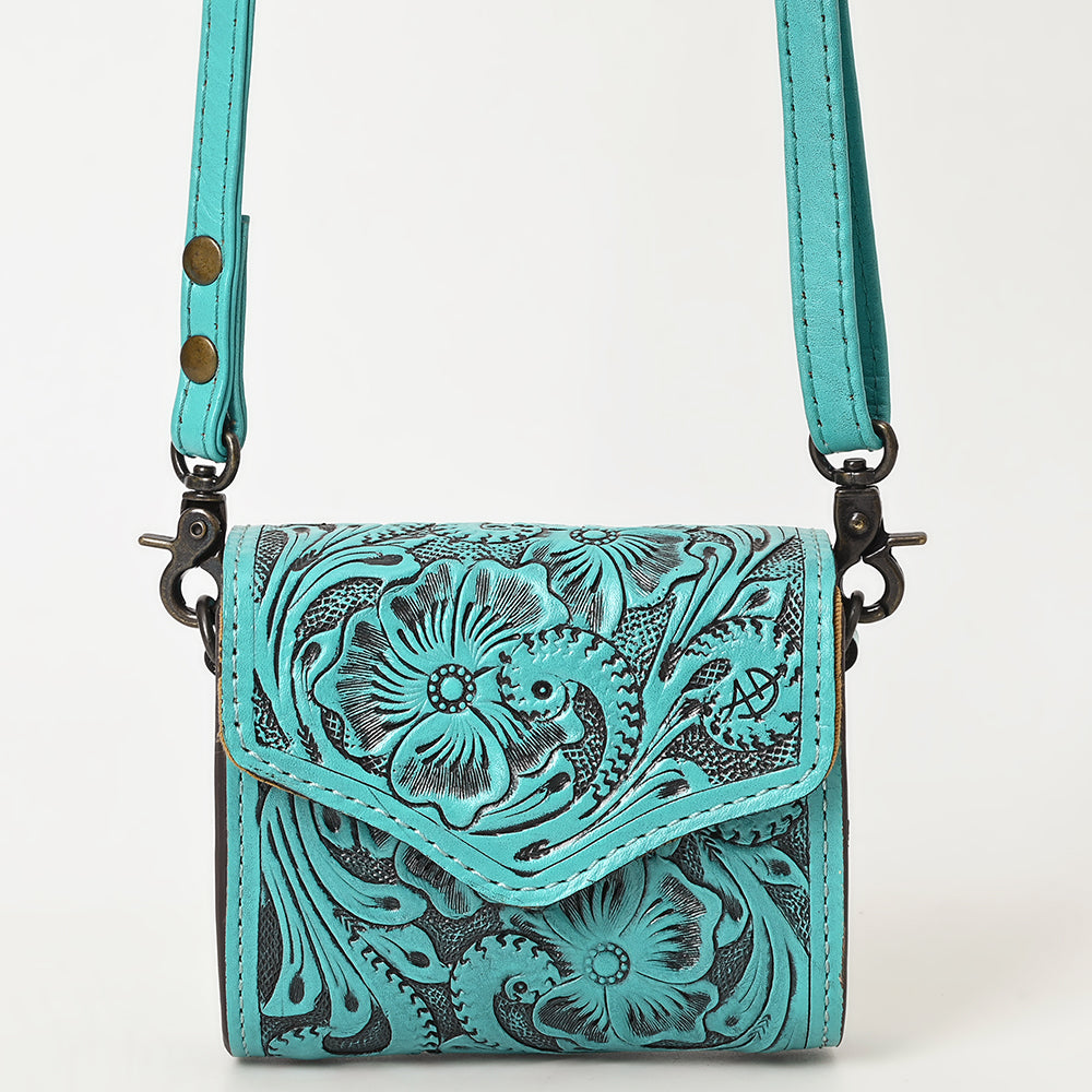 ADBG1444 Hand Tooled Leather Wallet Bag - Western Floral Mini Satchel