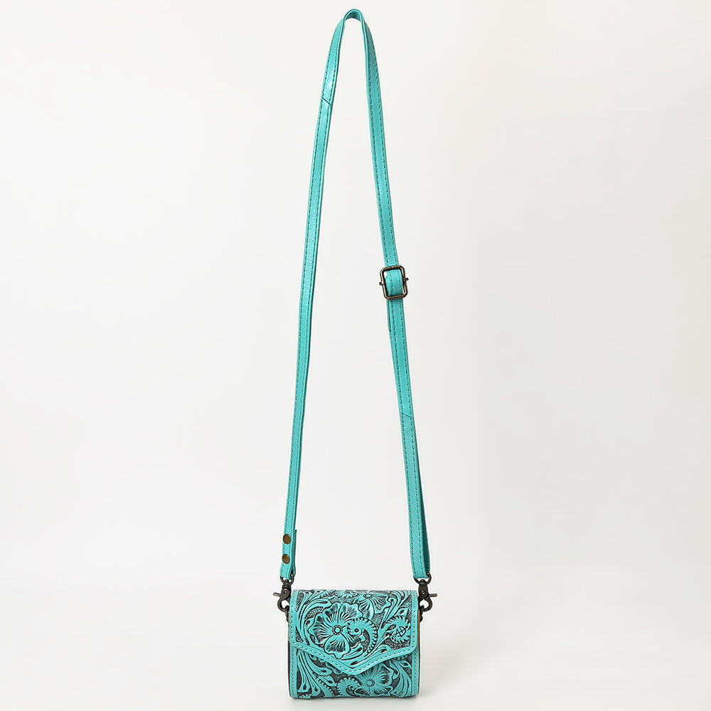 ADBG1444 Hand Tooled Leather Wallet Bag - Western Floral Mini Satchel