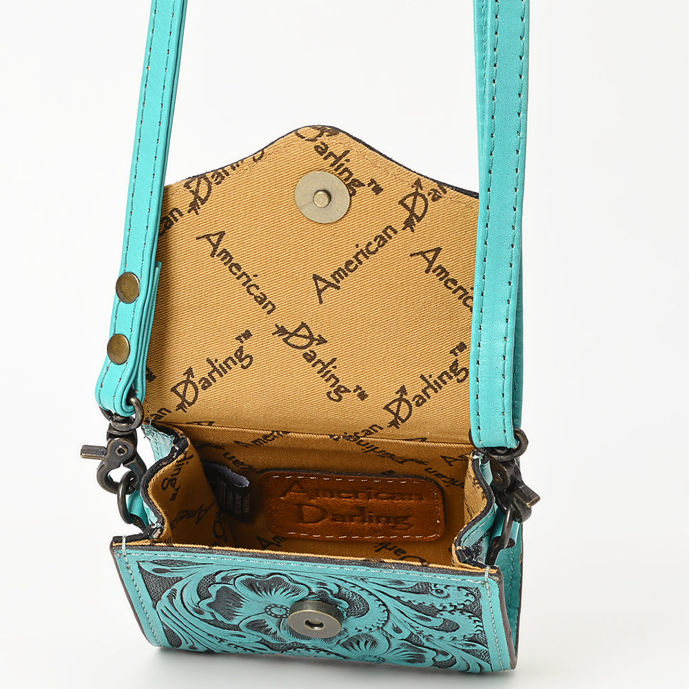 ADBG1444 Hand Tooled Leather Wallet Bag - Western Floral Mini Satchel