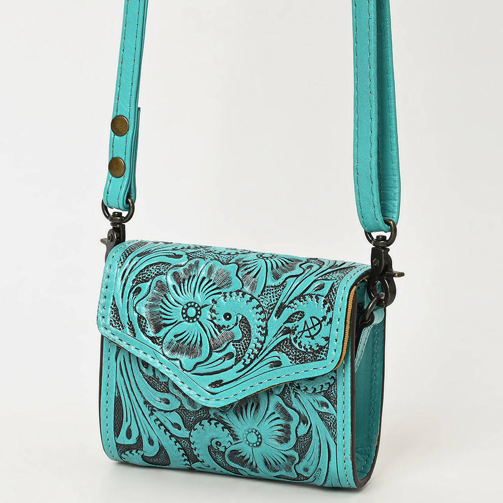 ADBG1444 Hand Tooled Leather Wallet Bag - Western Floral Mini Satchel