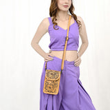 ADBG1448 Hand Tooled Leather Phone Crossbody Bag - Western Floral Vertical Pouch
