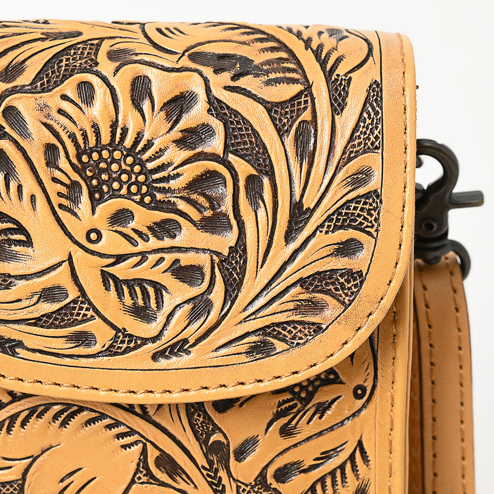 ADBG1448 Hand Tooled Leather Phone Crossbody Bag - Western Floral Vertical Pouch
