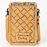 ADBG1448 Hand Tooled Leather Phone Crossbody Bag - Western Floral Vertical Pouch