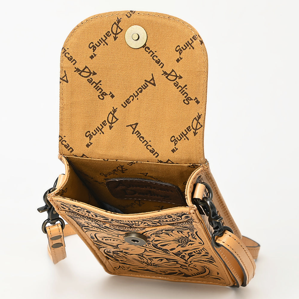 ADBG1448 Hand Tooled Leather Phone Crossbody Bag - Western Floral Vertical Pouch
