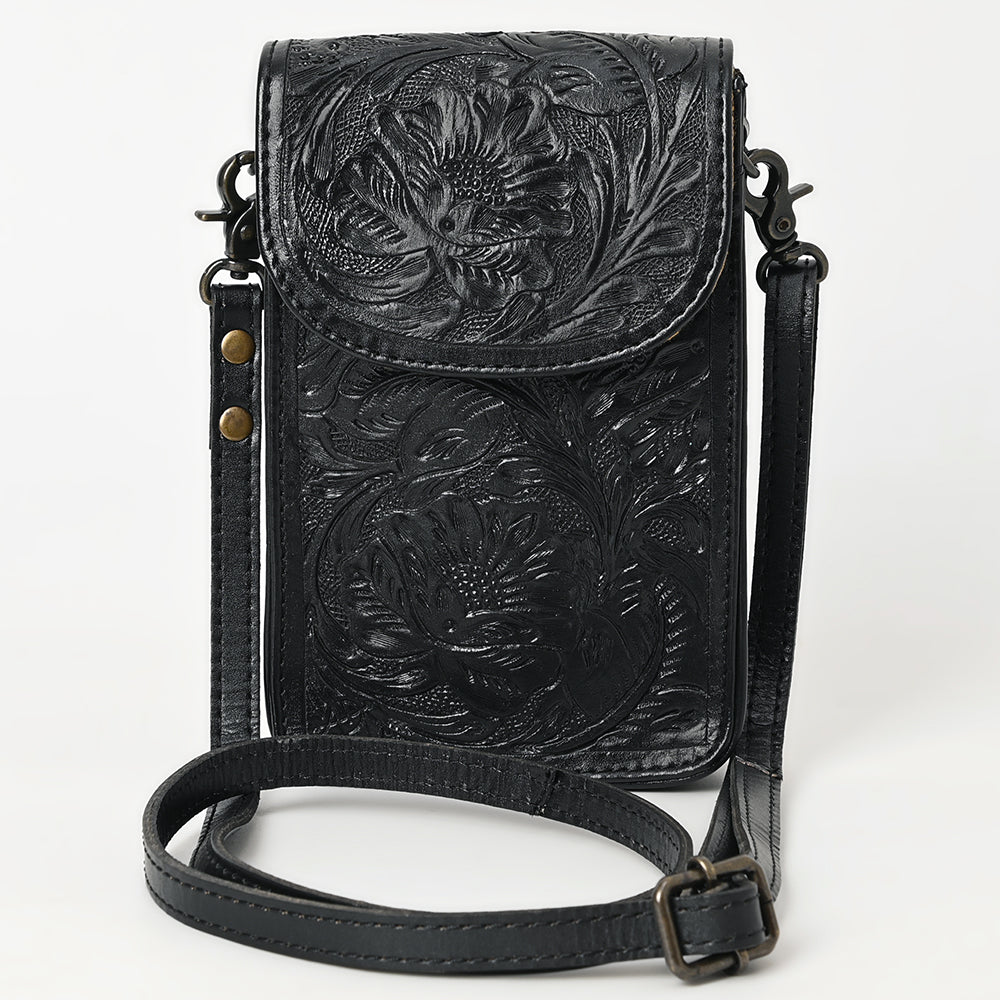 ADBG1448 Hand Tooled Leather Phone Crossbody Bag - Western Floral Vertical Pouch