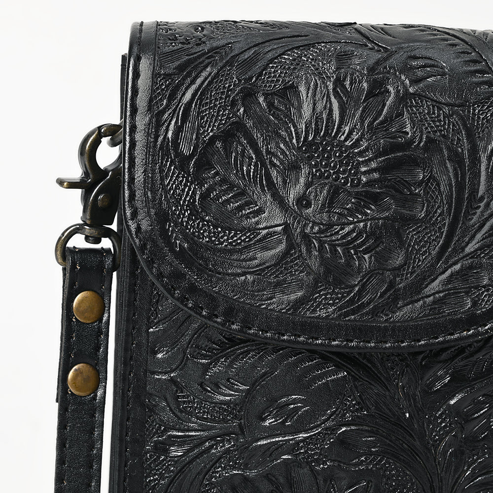 ADBG1448 Hand Tooled Leather Phone Crossbody Bag - Western Floral Vertical Pouch