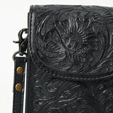 ADBG1448 Hand Tooled Leather Phone Crossbody Bag - Western Floral Vertical Pouch